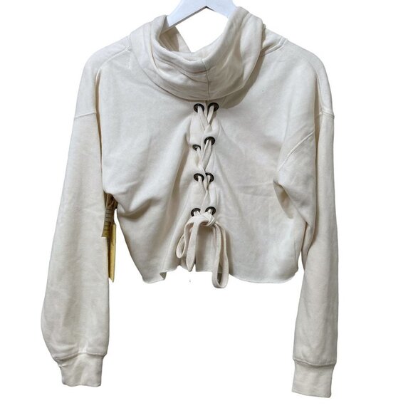 Vintage Havana Hoodie Lace up Back Crop Sweatshirt Cream Long Branch NJ - Picture 4 of 10